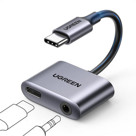 UGREEN USB-C to 3.5mm adapter front view enables audio playback while charging