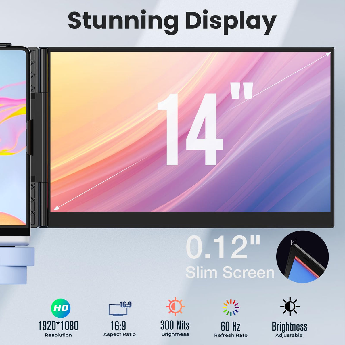UK BONITOYS Laptop Screen Extender brightness controls enable easy on-device adjustments.