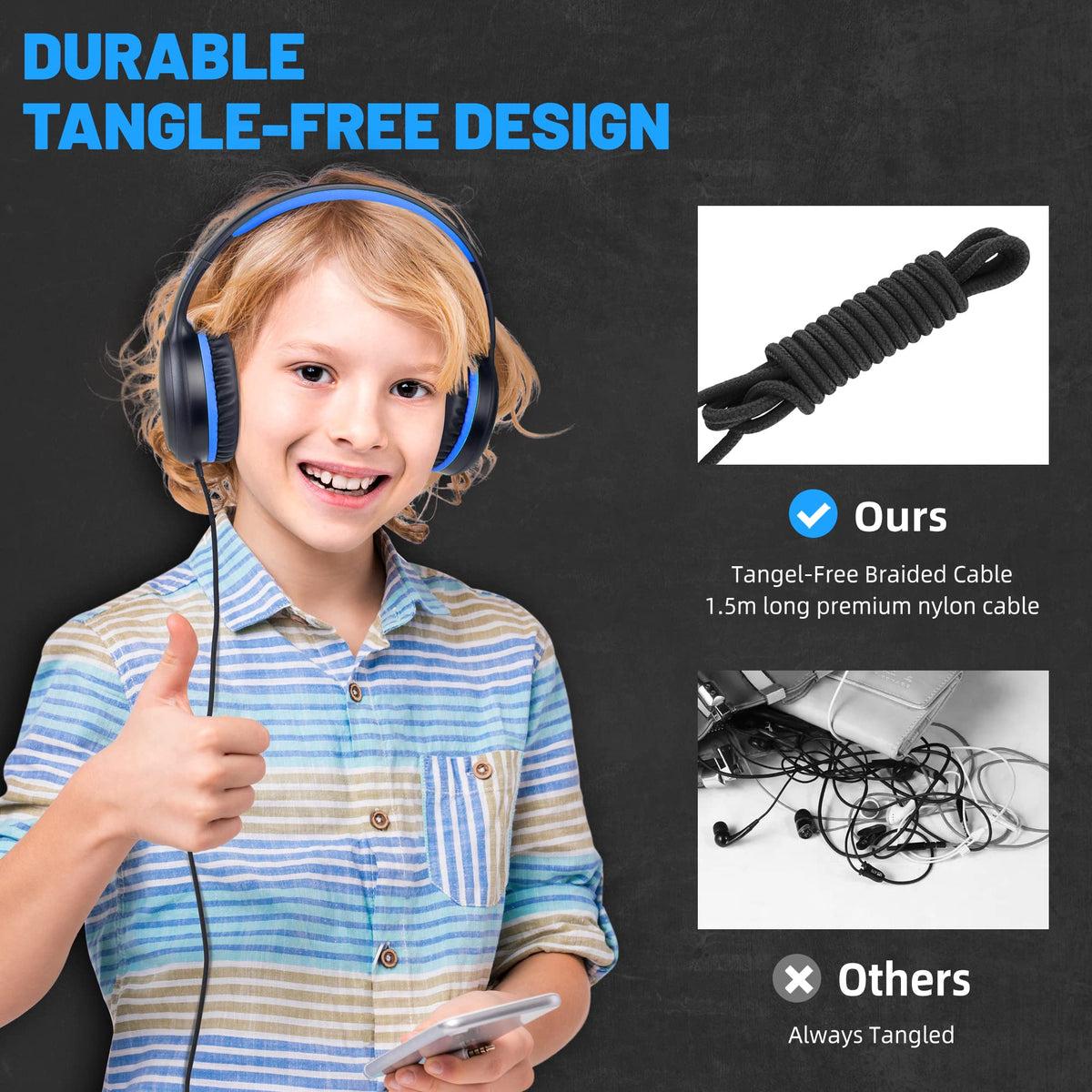 UKELALA foldable headphones easy to carry in backpacks.