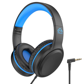 UKELALA on-ear headphones blue foldable for kids, travel-friendly.