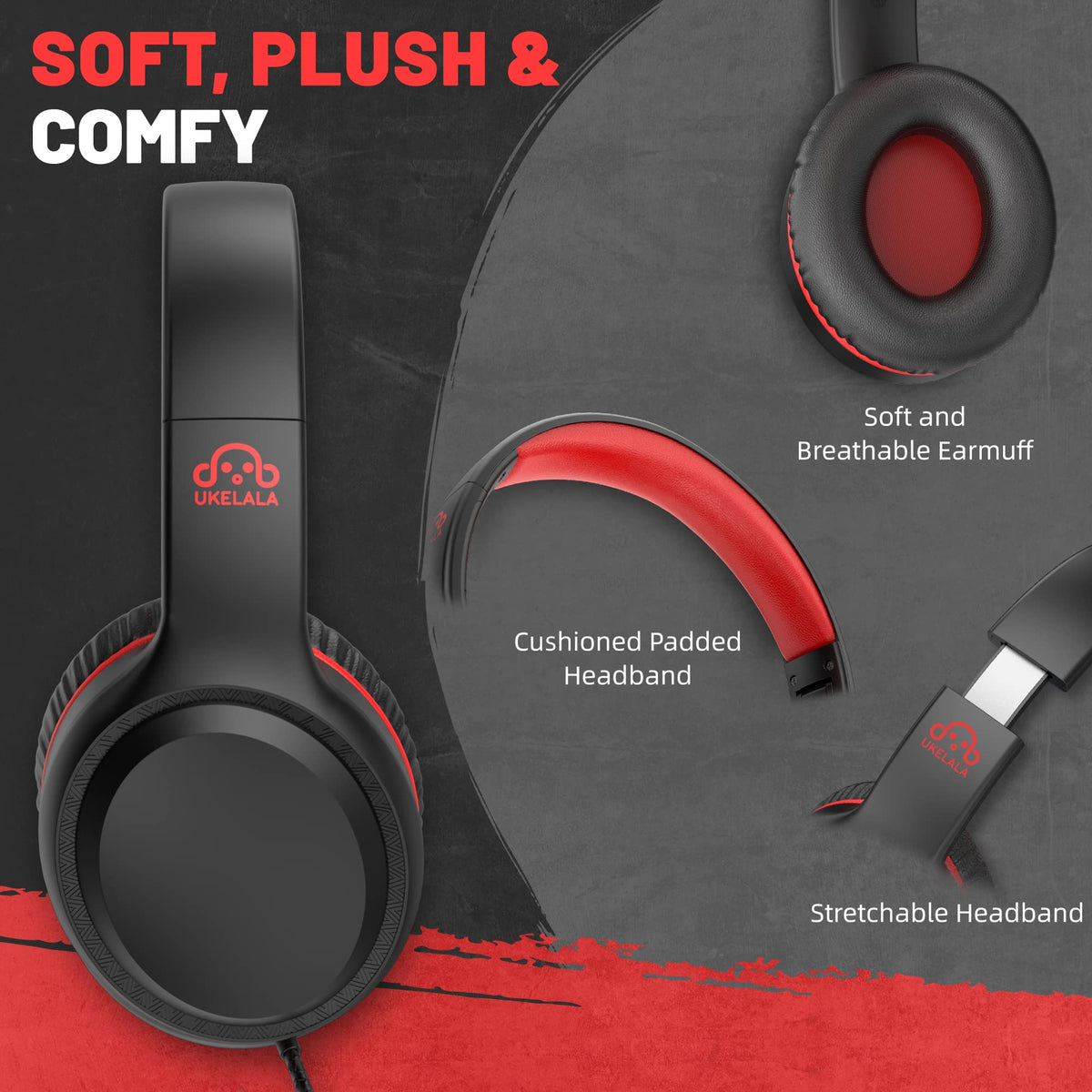 UKELALA kids headphones with soft ear cushions for comfort