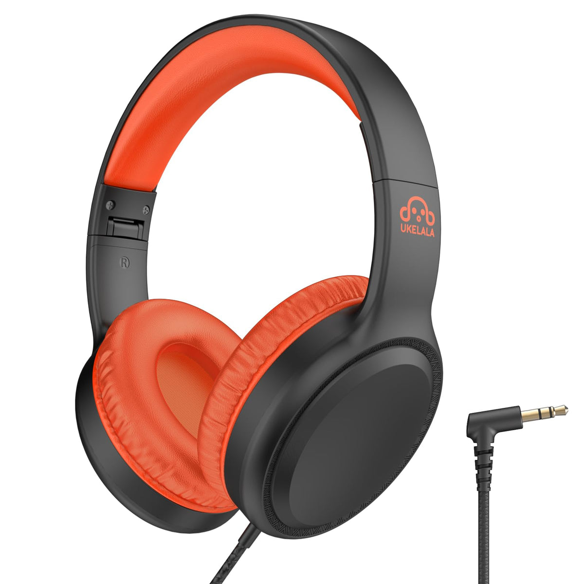 UKELALA orange wired headphones on-ear for kids, ideal for school listening
