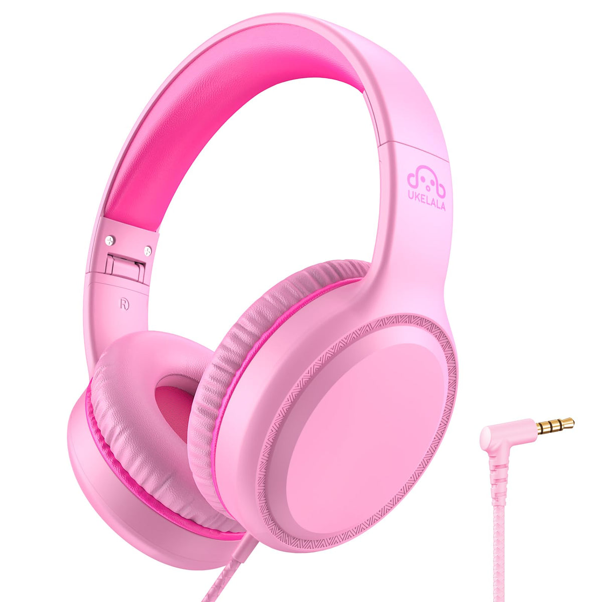 UKELALA pink wired headphones on-ear for kids and adults, clear sound and comfort