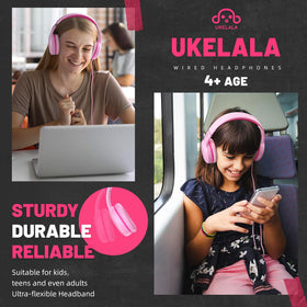 UKELALA pink wired headphones soft over-ear cushions for long-wear comfort