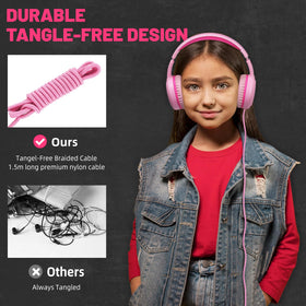 UKELALA pink wired headphones stylish kids design suitable for school and home