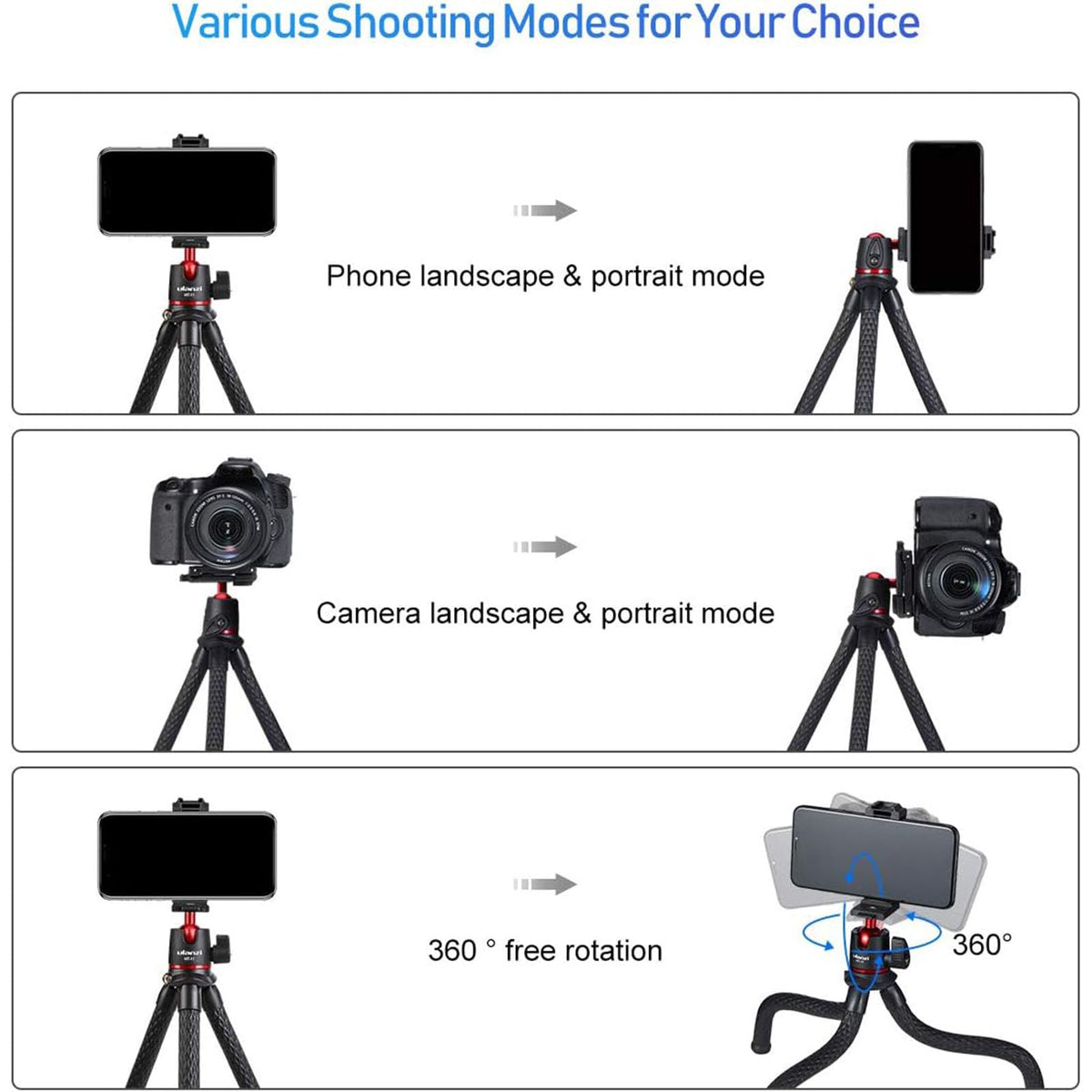 ULANZI ball head enables vertical or horizontal shooting.