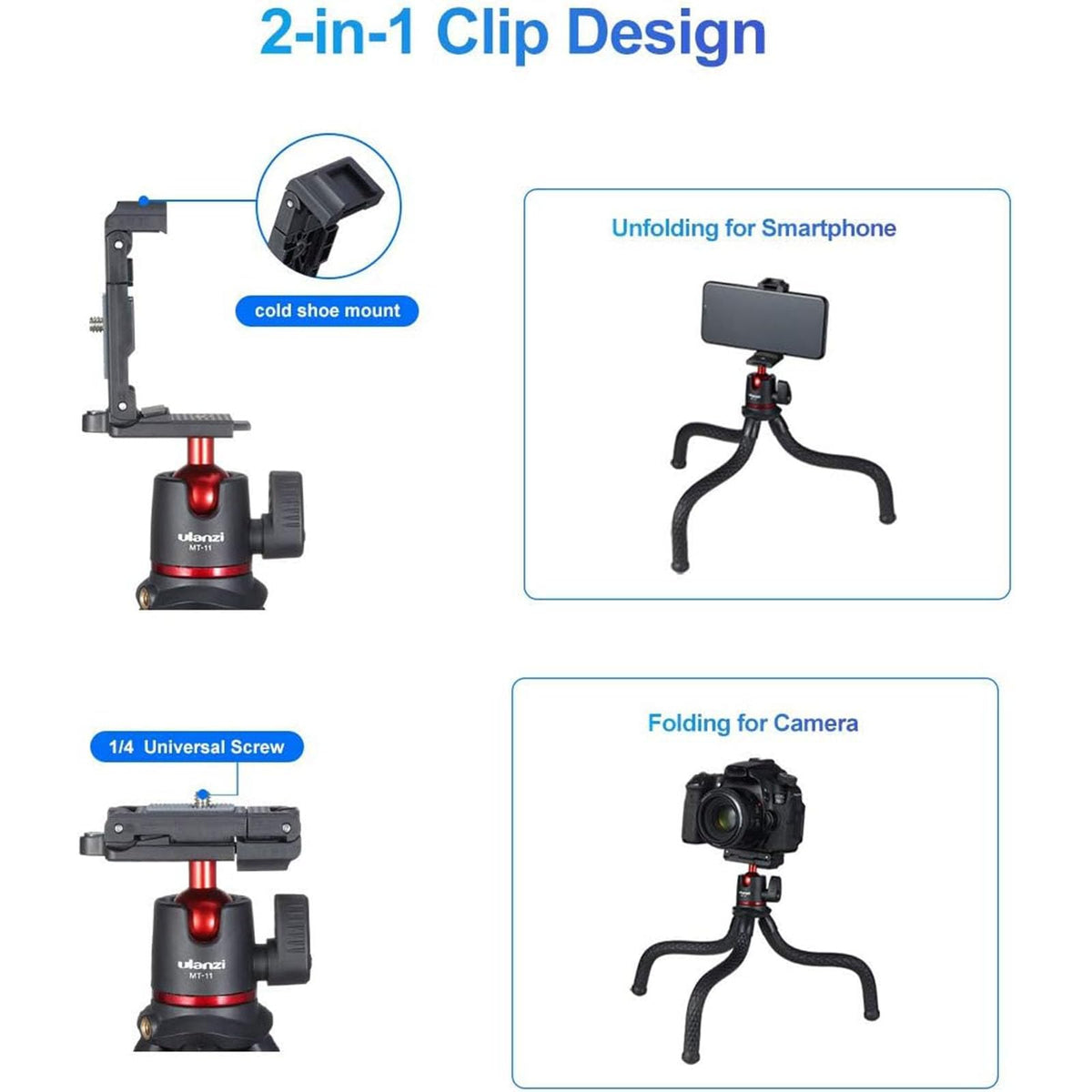 ULANZI tripod with cold shoe mount for microphone or light.