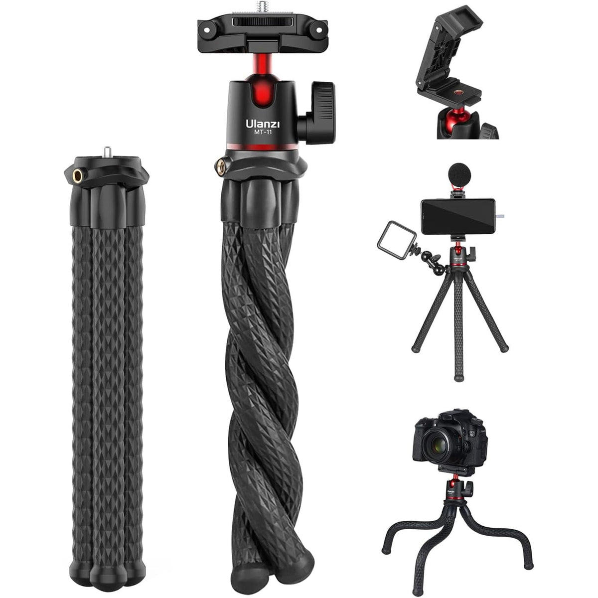 ULANZI camera tripod with hidden phone mount for stable selfies.