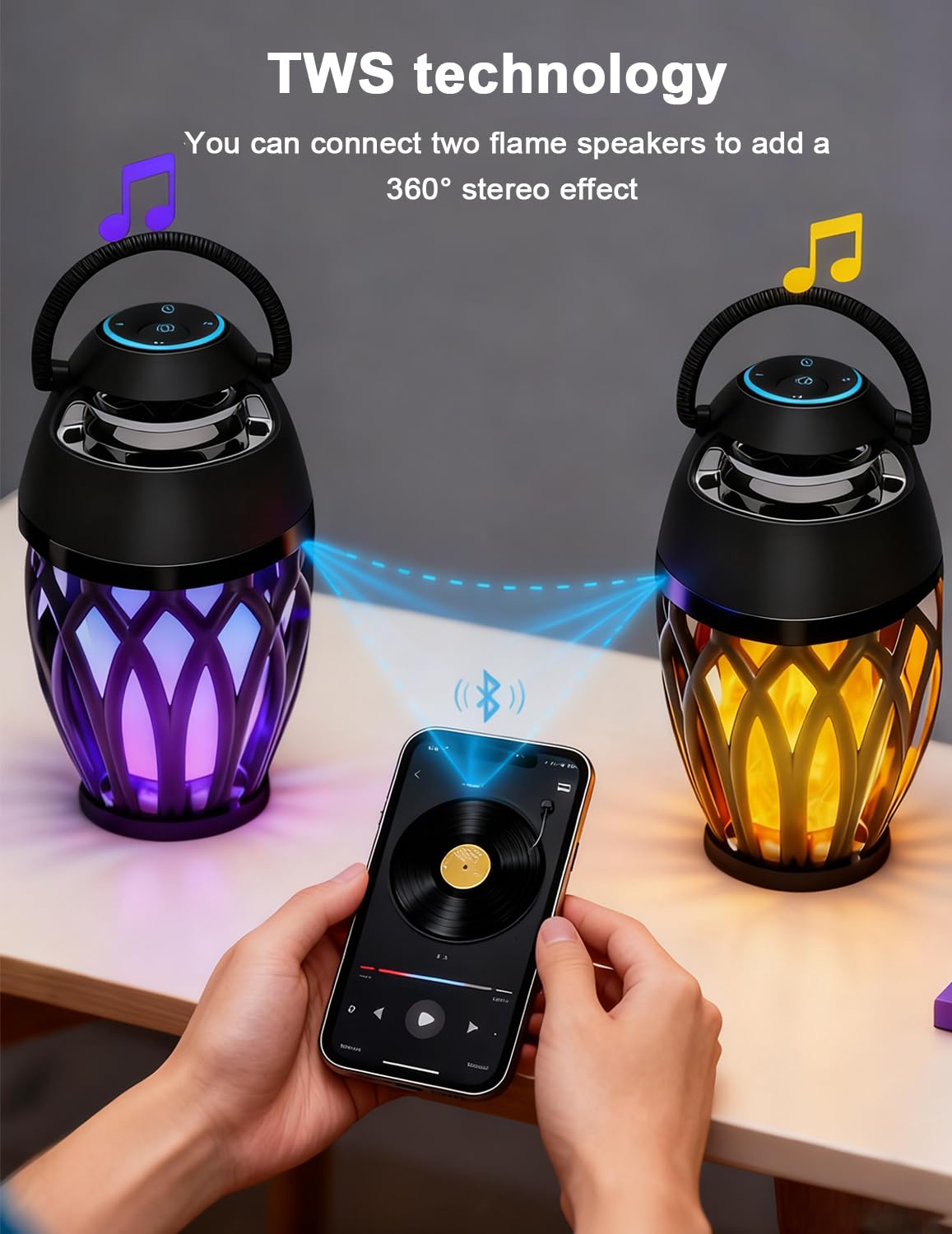 ulinkbee two speakers linked via TWS for 360° surround sound.