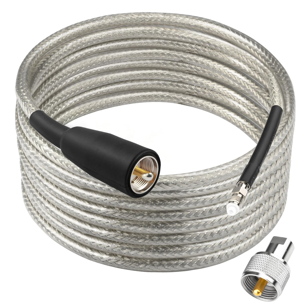 Ullnosoo CB coax cable 10ft with removable UHF connector for tight spaces.