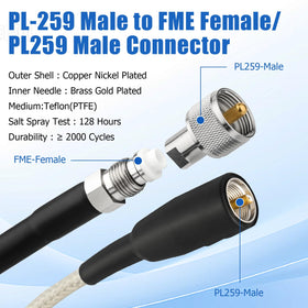 Ullnosoo coax cable features low-loss RG8X conductor for clear transmissions.