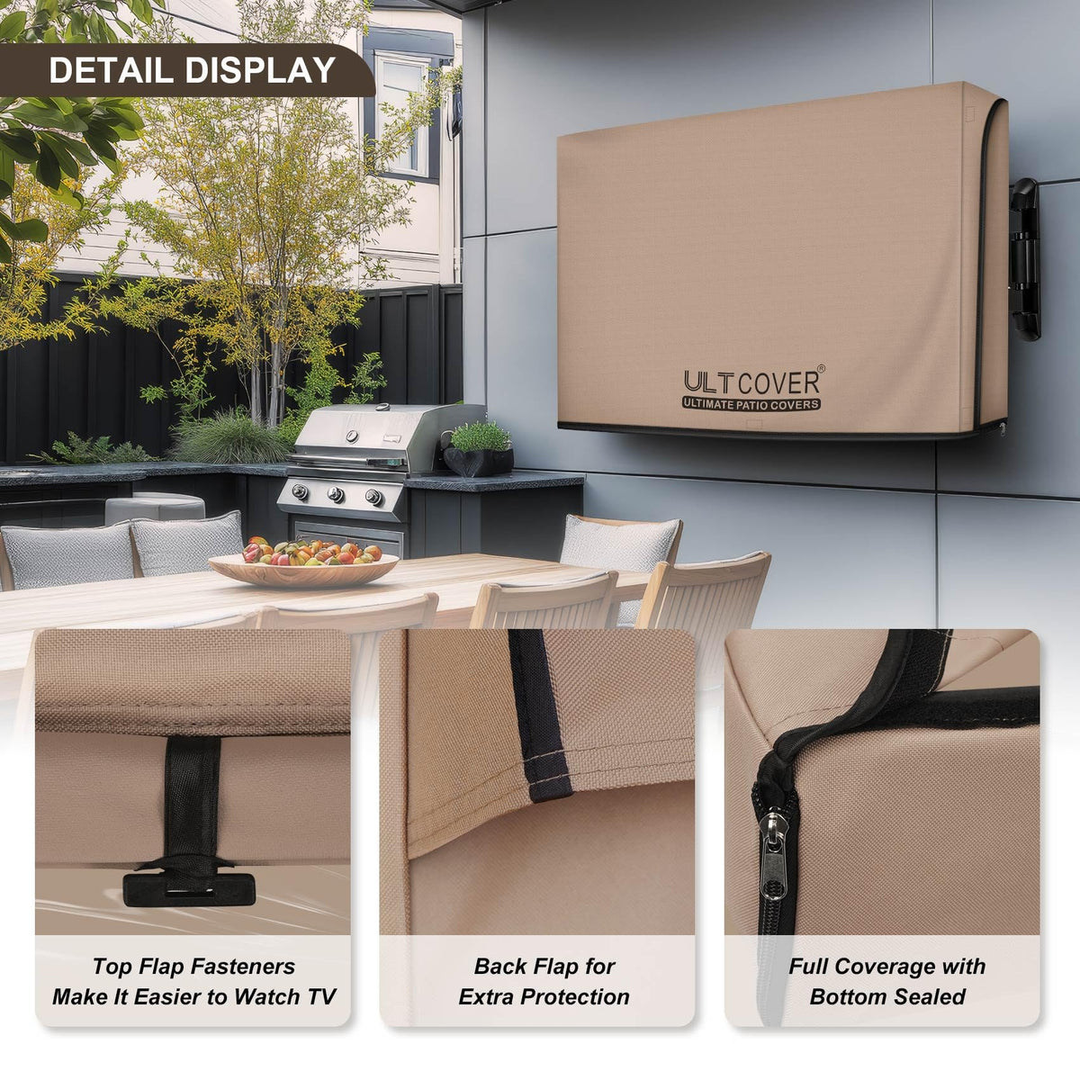 ULTCOVER on a mounted outdoor TV demonstrates continuous protection