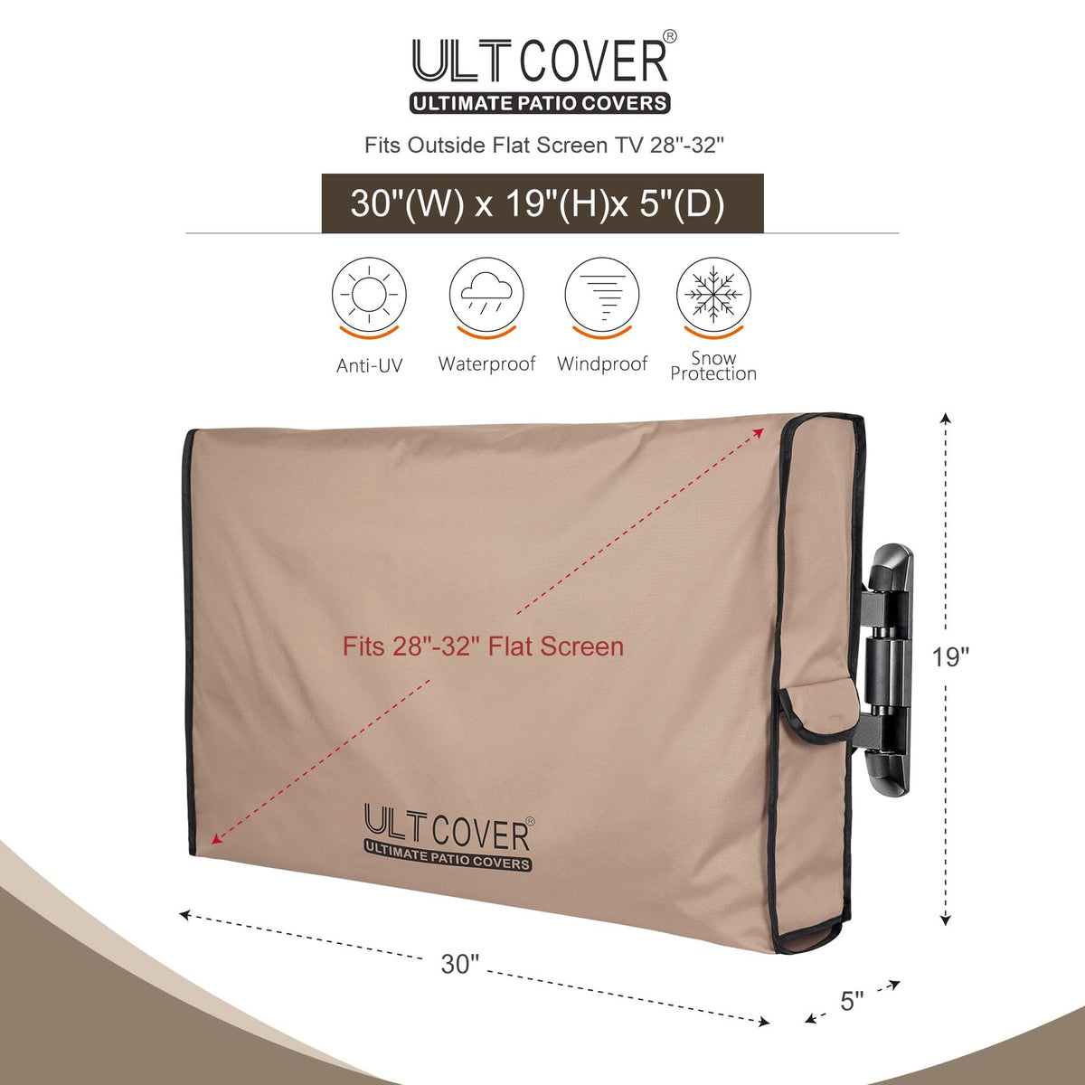 ULTCOVER outdoor TV cover side view shows full-coverage design against wind and dust