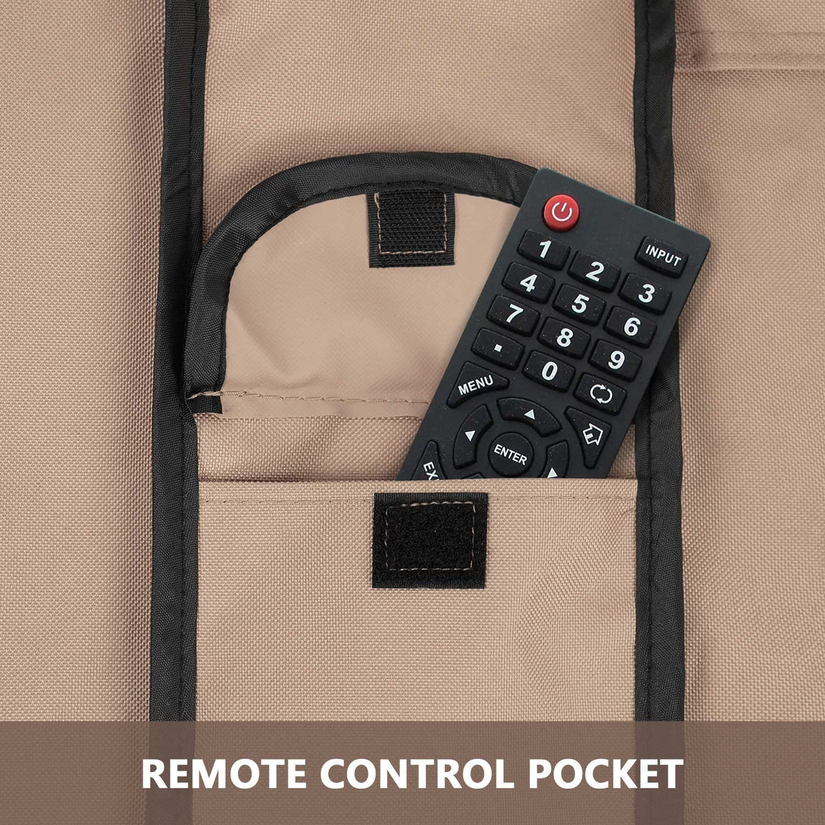 ULTCOVER next to measuring tape showing fit for 42–45 inch TVs and sizing confidence benefit
