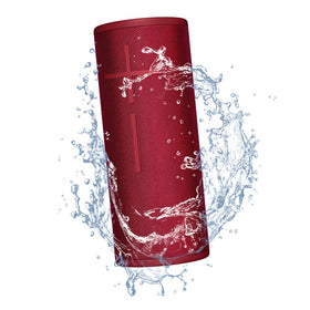 Ultimate Ears Boom 3 Sunset Red side wrap highlighting rugged fabric for adventurous use.