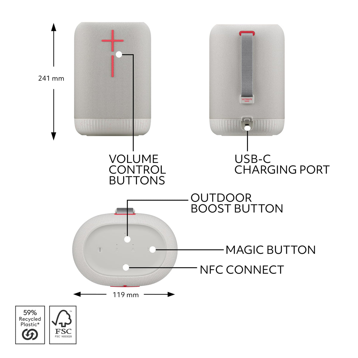 Ultimate Ears EPICBOOM provides 180 ft range for flexible room-to-room use.