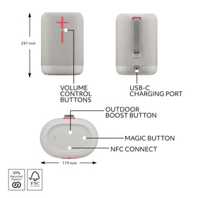 Ultimate Ears EPICBOOM provides 180 ft range for flexible room-to-room use.