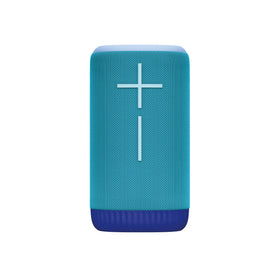 Ultimate Ears EVERBOOM cobalt blue front view delivering immersive 360° sound outdoors.
