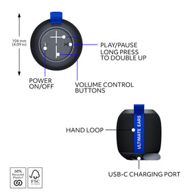 Two Ultimate Ears WONDERBOOM PLAY speakers paired for louder sound and stereo separation
