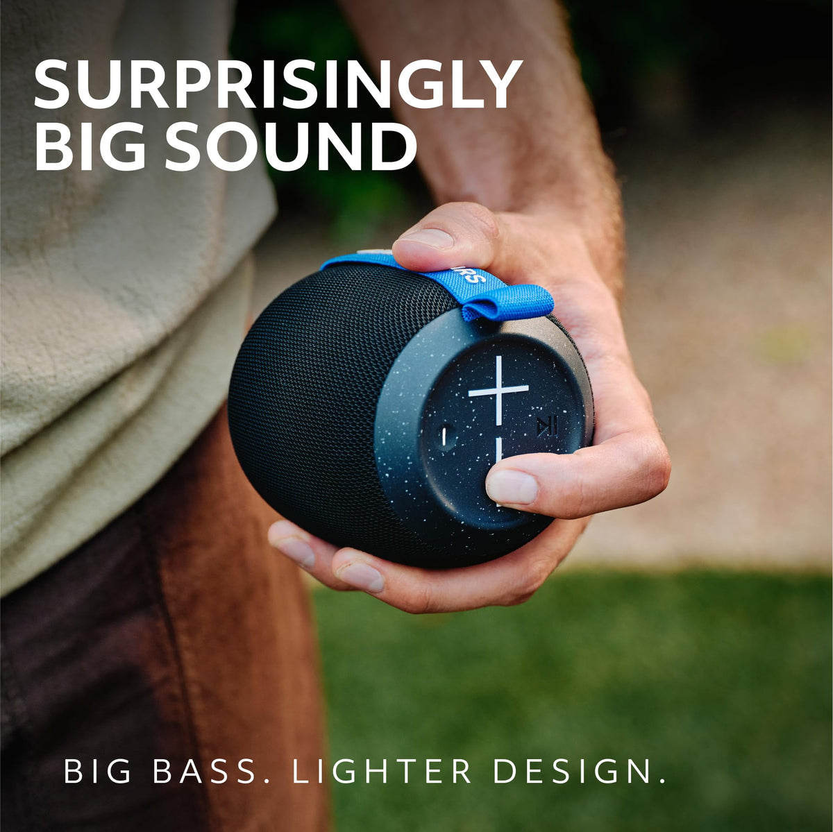 Ultimate Ears WONDERBOOM PLAY closeup of top controls and buttons for easy playback control
