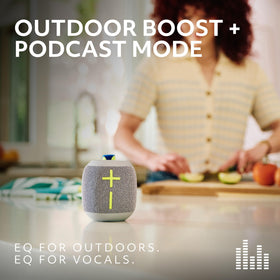 Ultimate Ears WonderBoom 4 side detail showing durable texture and brand logo