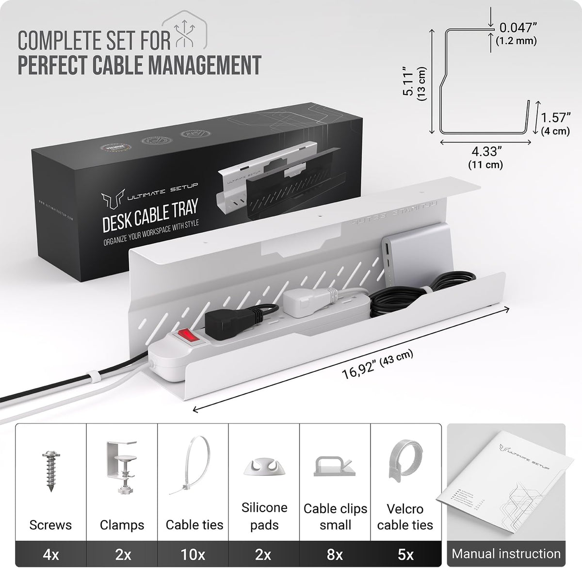 Ultimate Setup accessories layout with clips and sorters showing tidy cable routing benefit