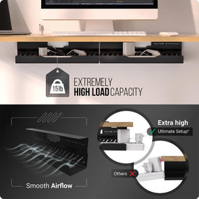 Ultimate Setup tray mounted under a wood desk using padded clips showing furniture-safe installation benefit