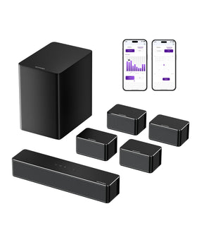 ULTIMEA 7.1 sound bar front view highlighting immersive dialogue and room-filling sound