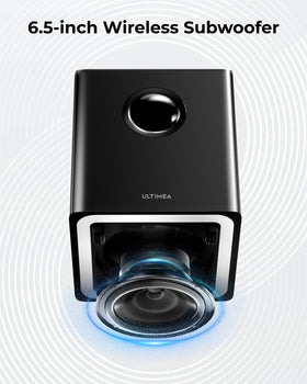 ULTIMEA Apollo S70 Ultra 6.5-inch wireless subwoofer delivers deep bass.