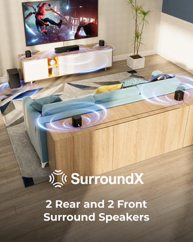 ULTIMEA Aura A40 Pro rear left speaker connected for precise channel separation.