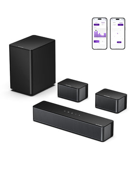 ULTIMEA Poseidon D50 front view highlighting 5.1 surround capability for cinematic listening