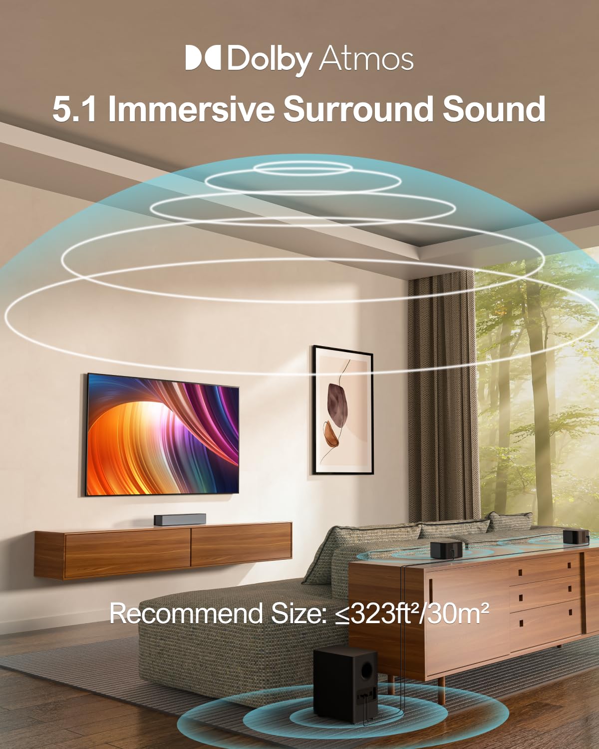 ULTIMEA Poseidon D60 Dolby Atmos top view showing compact design for living rooms