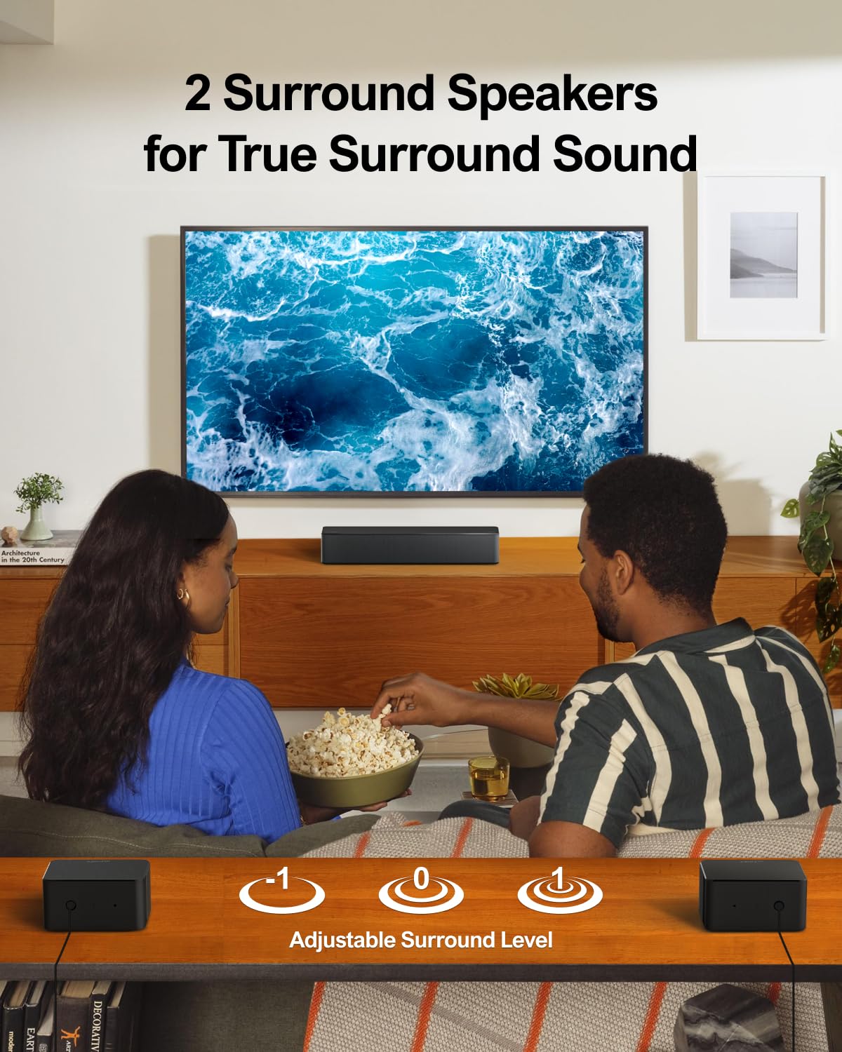 ULTIMEA Poseidon D60 surround speakers positioned to fill the room with balanced audio