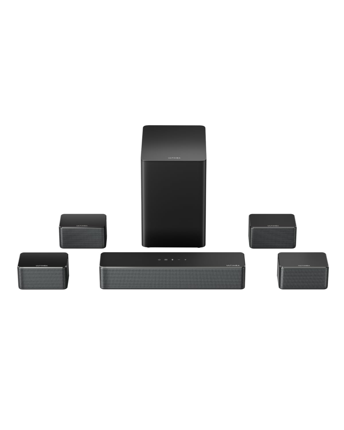 ULTIMEA Poseidon D70 soundbar front view enhances cinematic TV audio.