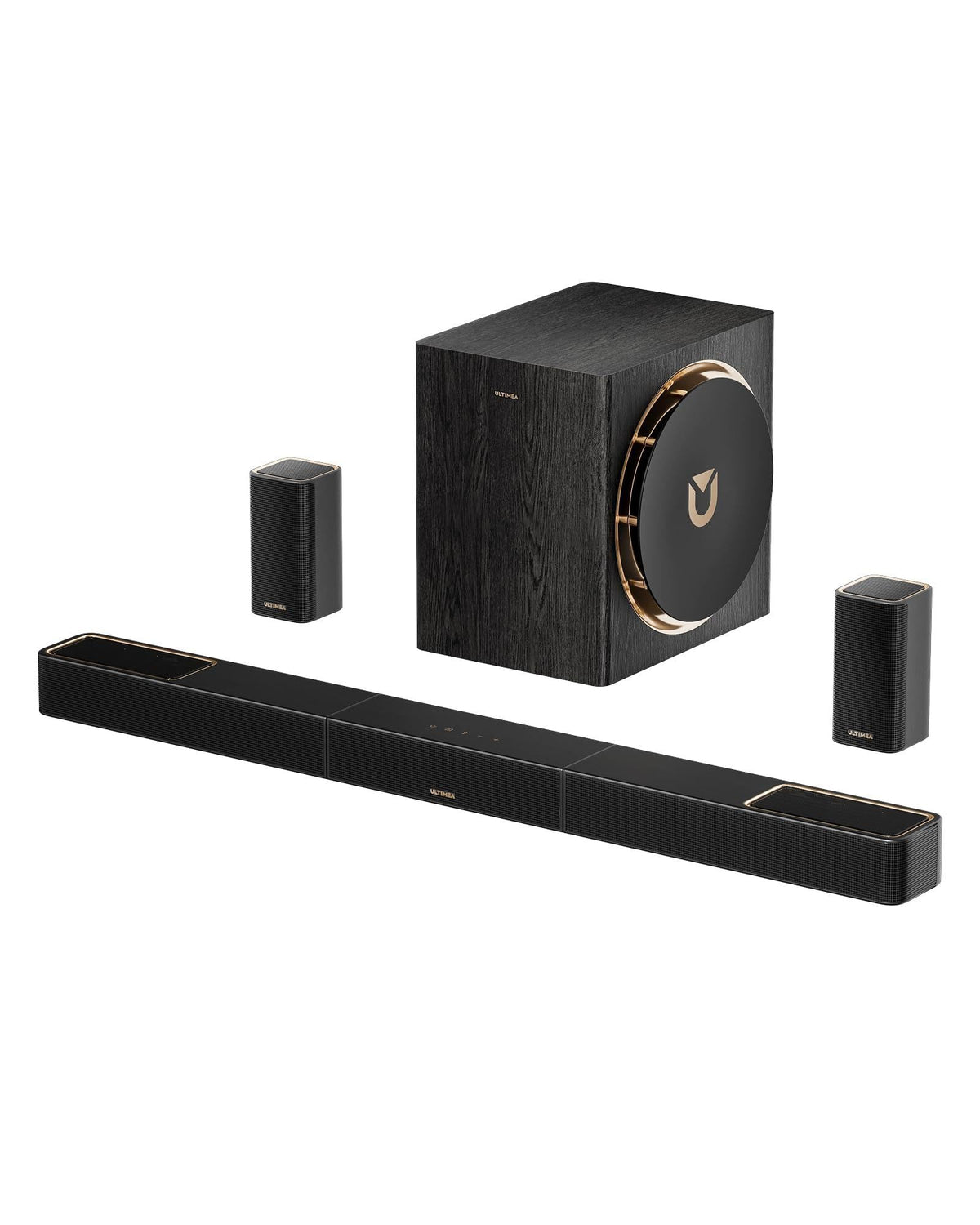 ULTIMEA Skywave X50 front view with premium metal grille for a modern home theater look.