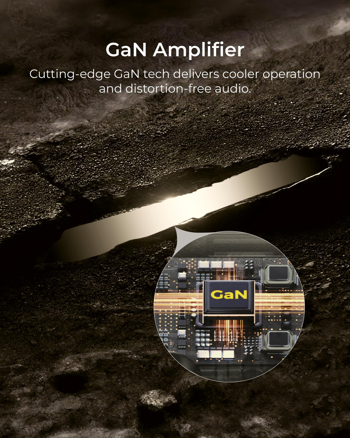 ULTIMEA Skywave X50 GaN amplifier close-up focusing on high efficiency and clean power delivery.