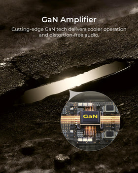 ULTIMEA Skywave X50 GaN amplifier close-up focusing on high efficiency and clean power delivery.