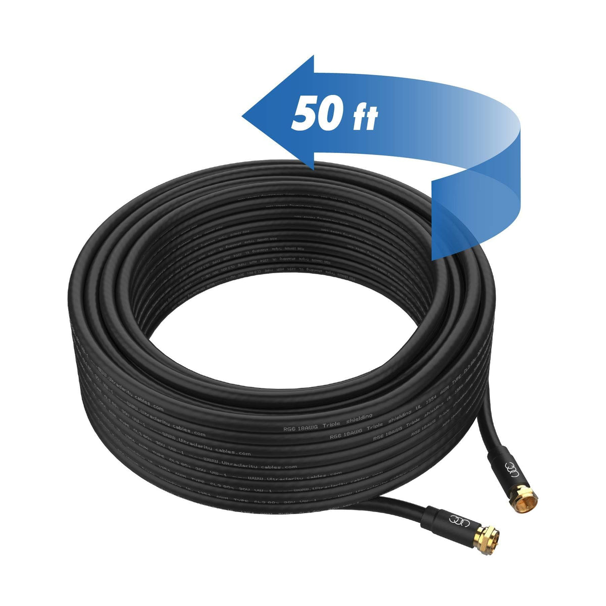 Ultra Clarity Cables laid beside a tape measure showing the 20ft length for accurate scale