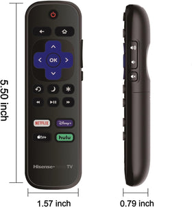 ULTRA PARTS remote pointed at Hisense Roku TV demonstrating immediate use