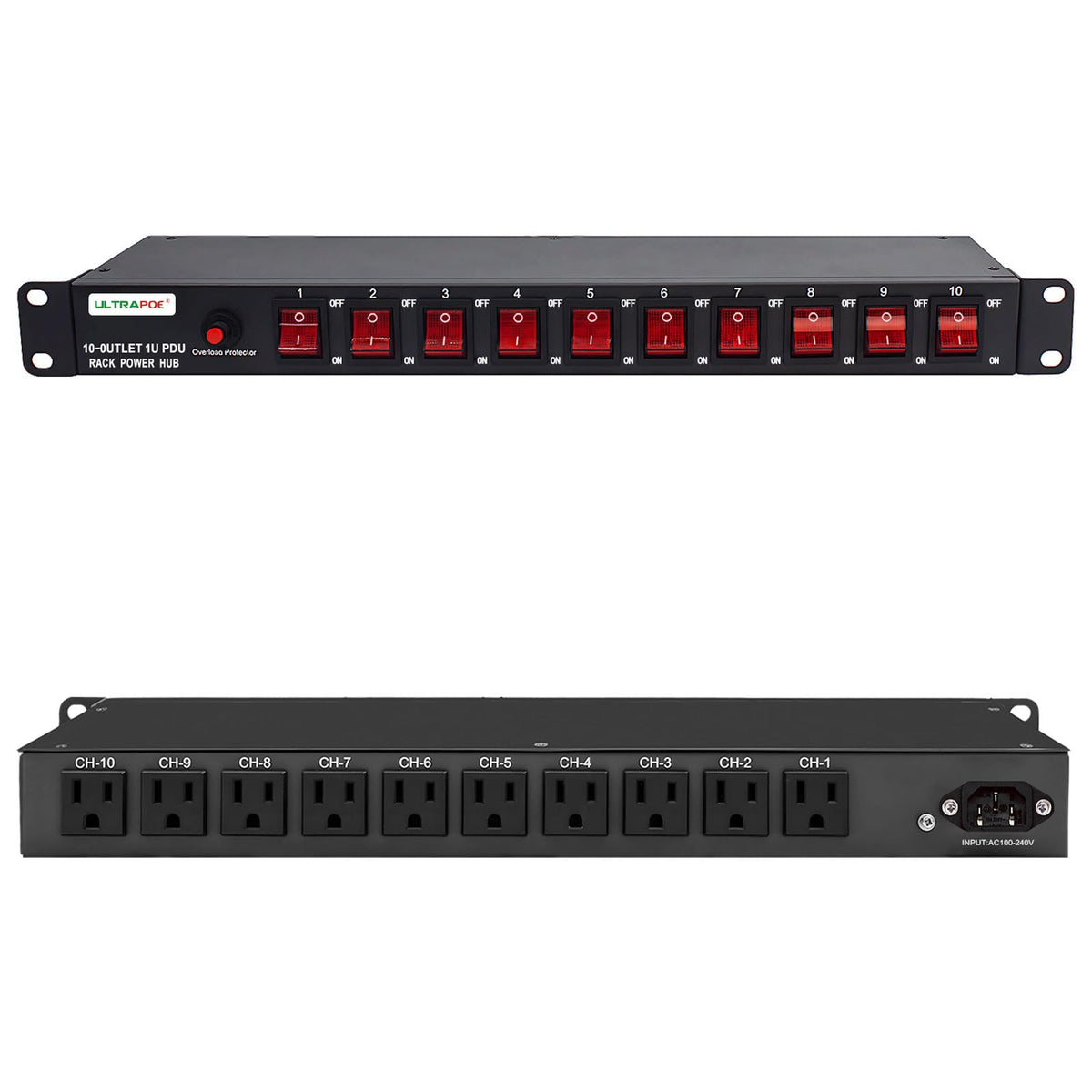 UltraPoE 10-outlet PDU with individual switches for precise rack power control