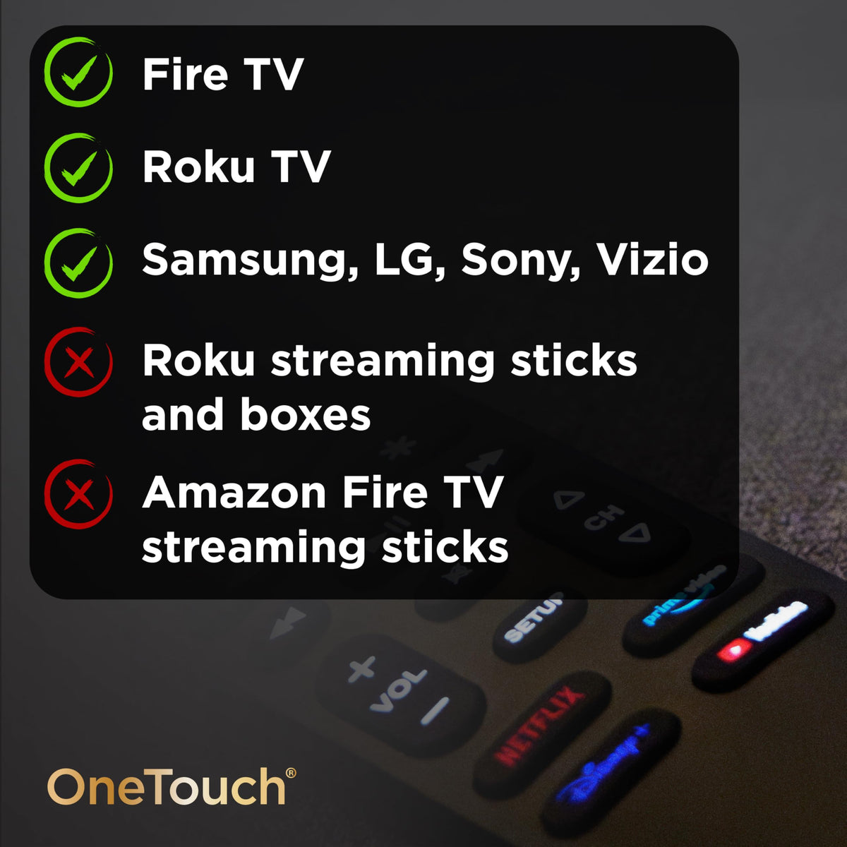 UltraPro OneTouch compatible with Samsung, LG, Sony, Vizio, Fire TV, Roku
