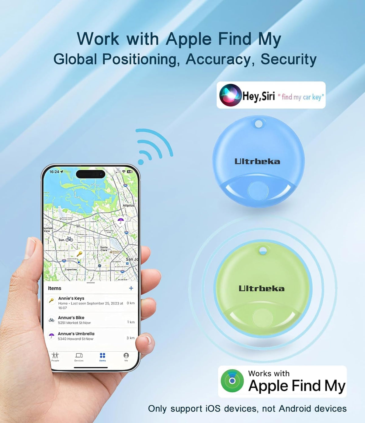 Ultrbeka Air Tracker Tag 4 Pack loud sound alert guides you to items fast.