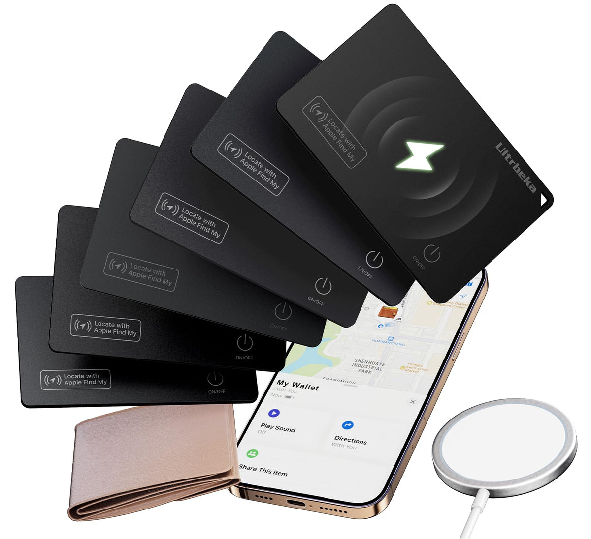 Ultrbeka wallet tracker card front view shows a slim profile for wallets