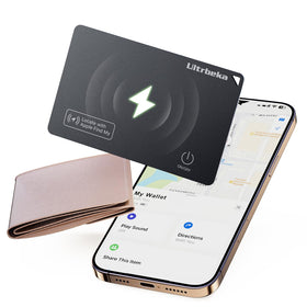 Ultrbeka wallet tracker flat on a wallet showing slim, card‑like profile and quick accessibility