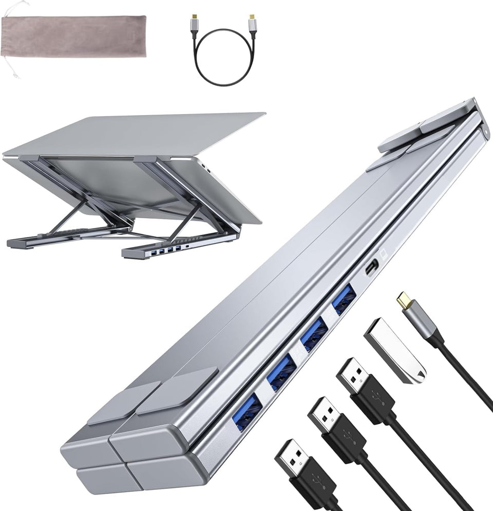 Umaniy M61 front stand view showing raised laptop and neat desk benefits