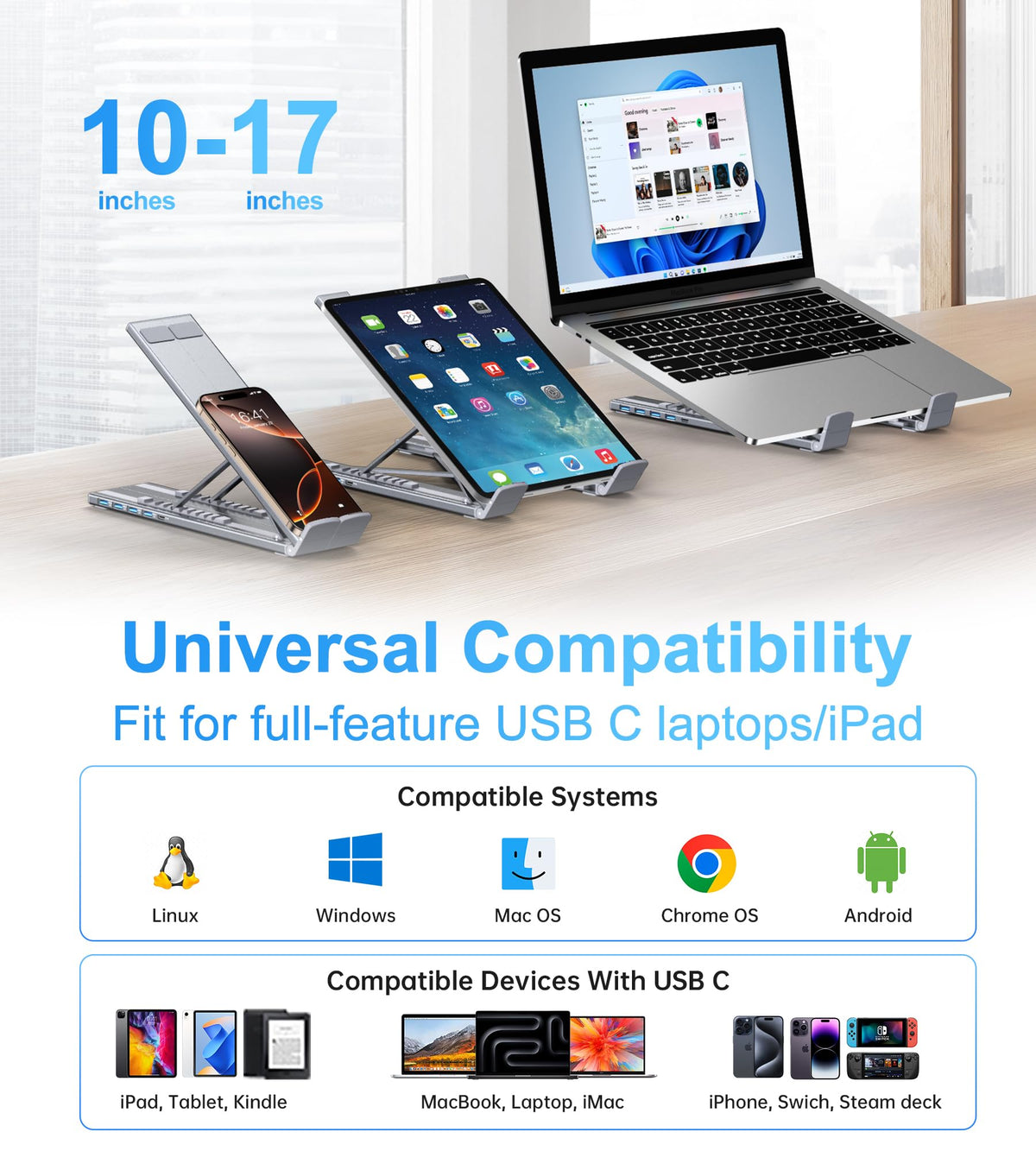 Umaniy M61 next to various laptops to show size compatibility advantage