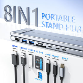 Umaniy side profile with MacBook elevated to show ergonomic angle and airflow benefit