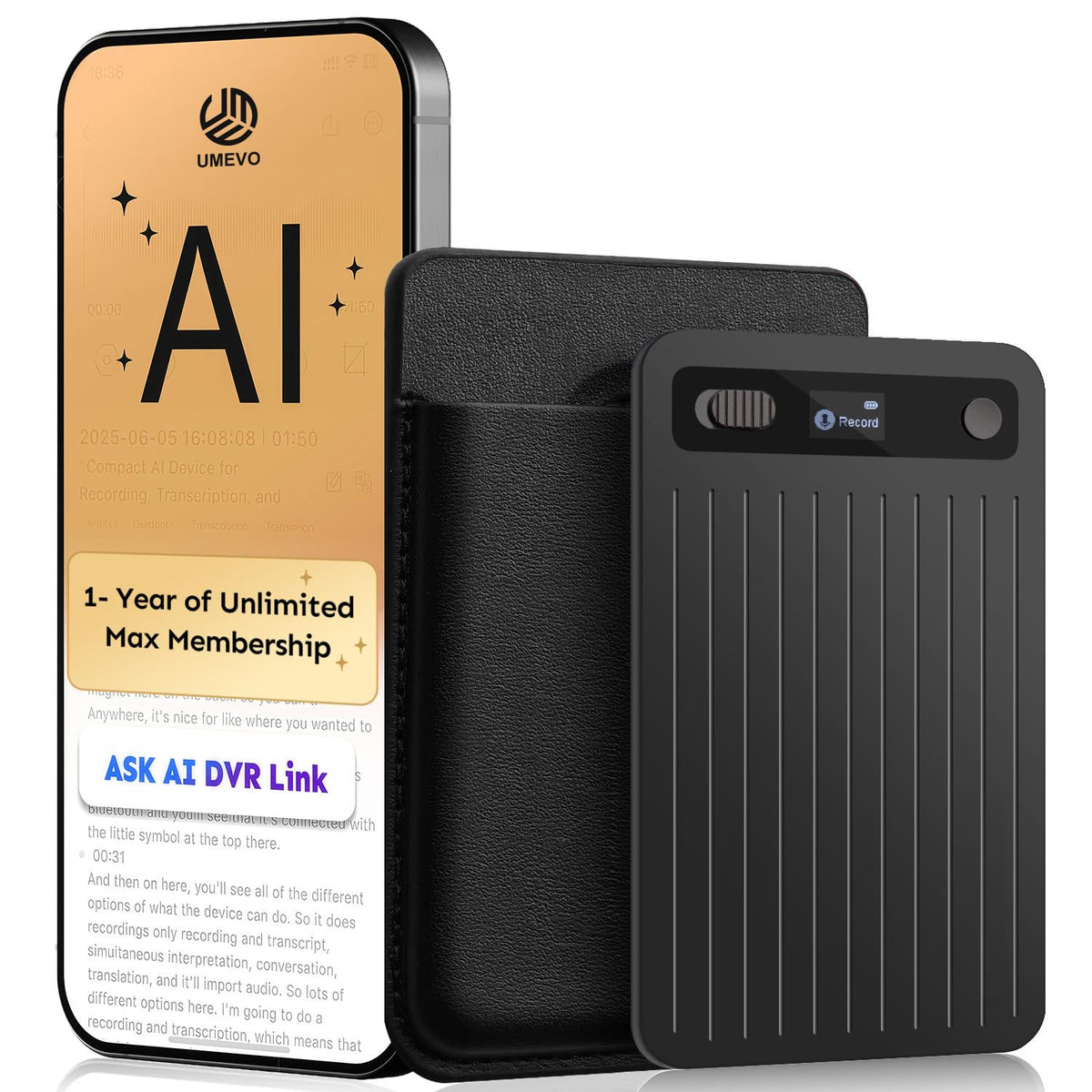 UMEVO Note Plus front view, compact AI recorder for on-the-go meetings