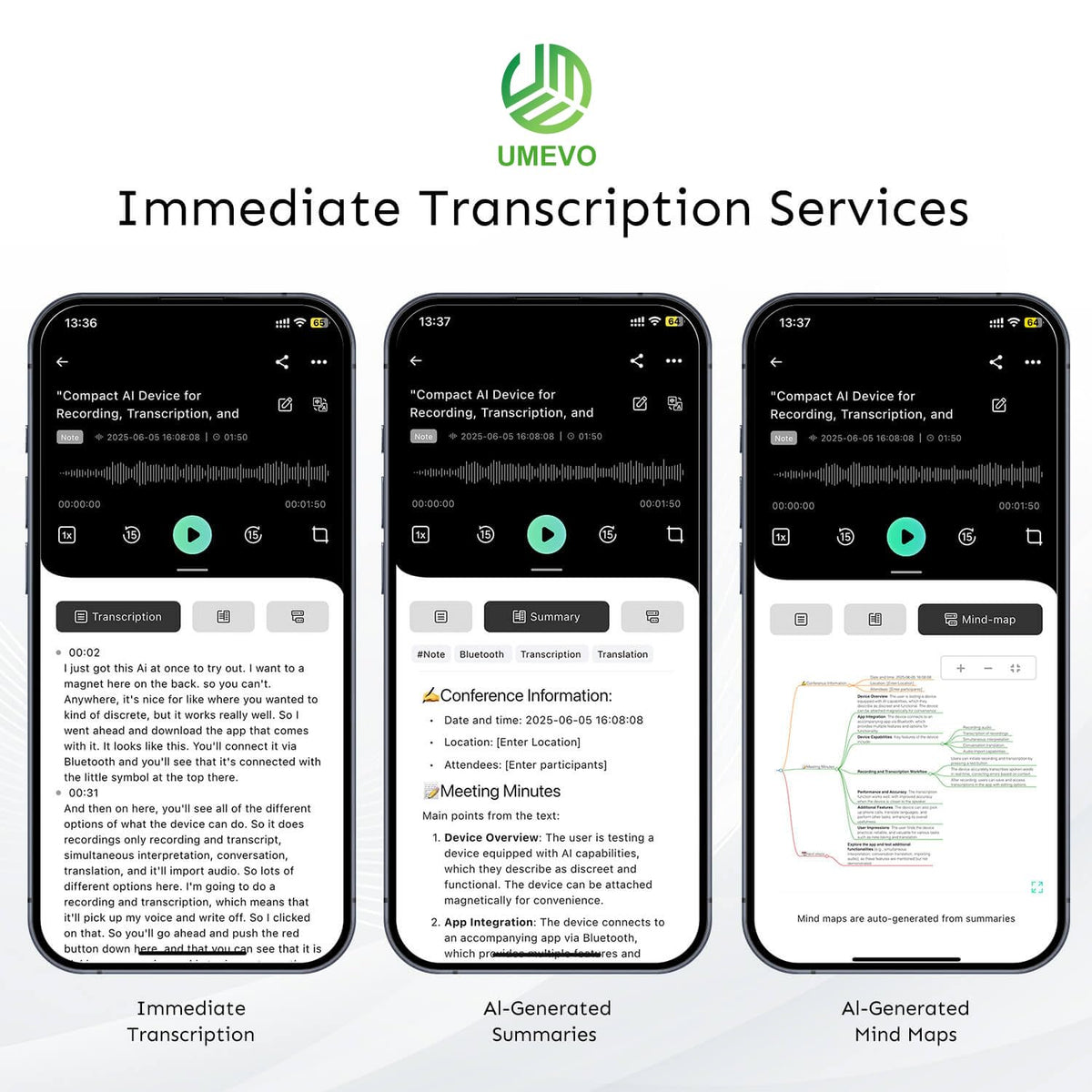 UMEVO Note Plus AI transcription and summaries in real time.