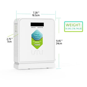 UMI 2400W step-up converter side panel with controls and LED indicators for quick status.